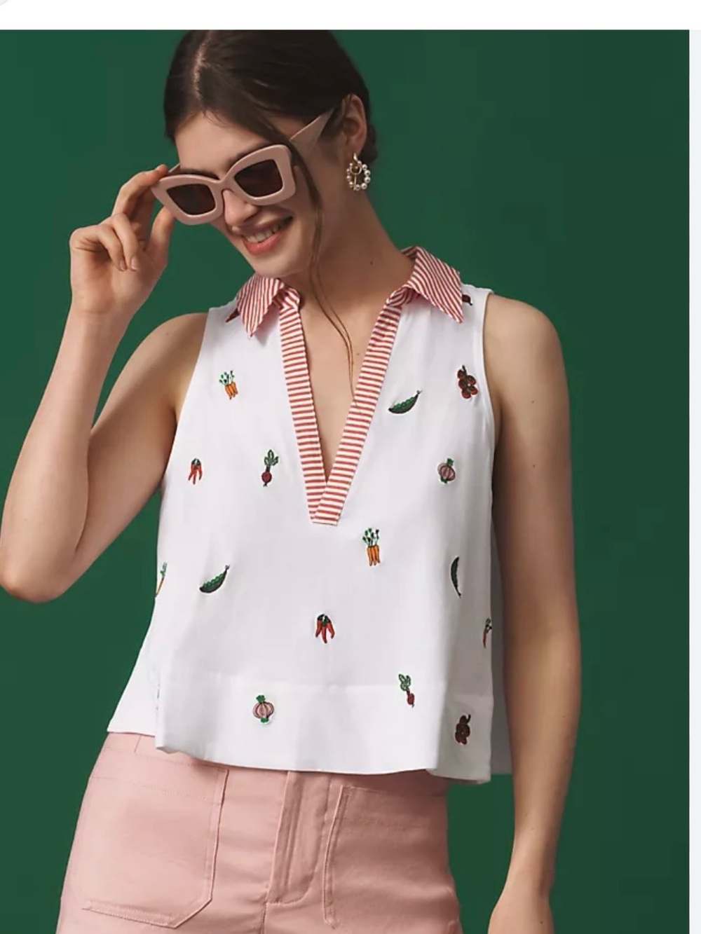 Anthropologie Maeve White Shirt Sleeveless Swing Popover Top Sz S